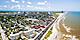 aerial view of Galveston Sea Wall and Beach. Galveston, Texas