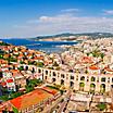 Aerial view of old town, castle and aqueduct in Kavala, Greece, Europe