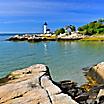 Annisquam Harbor Lighthouse aerial view, Gloucester, Cape Ann, Massachusetts