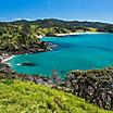 View of the nature's landscape along the coast of the Pacific ocean in Bay of Islands, New Zealand