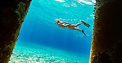 Girl Snorkeling with Fins, Cozumel, Mexico