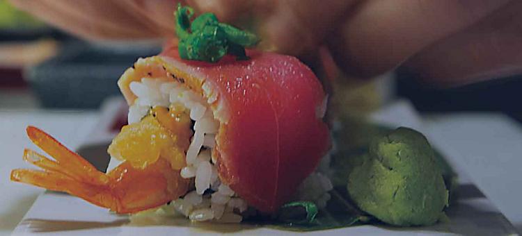 Sushi Roll background image from Izumi, fine dining Japanese Restaurant. Cruise dining on Royal Caribbean Ships.