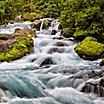 Close view of the stream that flows from Lake Marian to the Hollyford River in Fiorland National Park, New Zealand