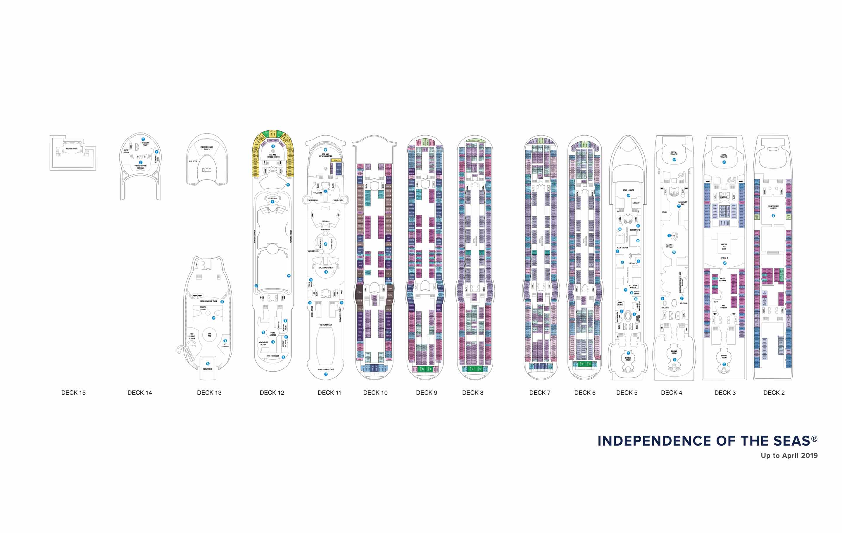 The deck plans for Independence of the Seas, Royal Caribbean Cruises