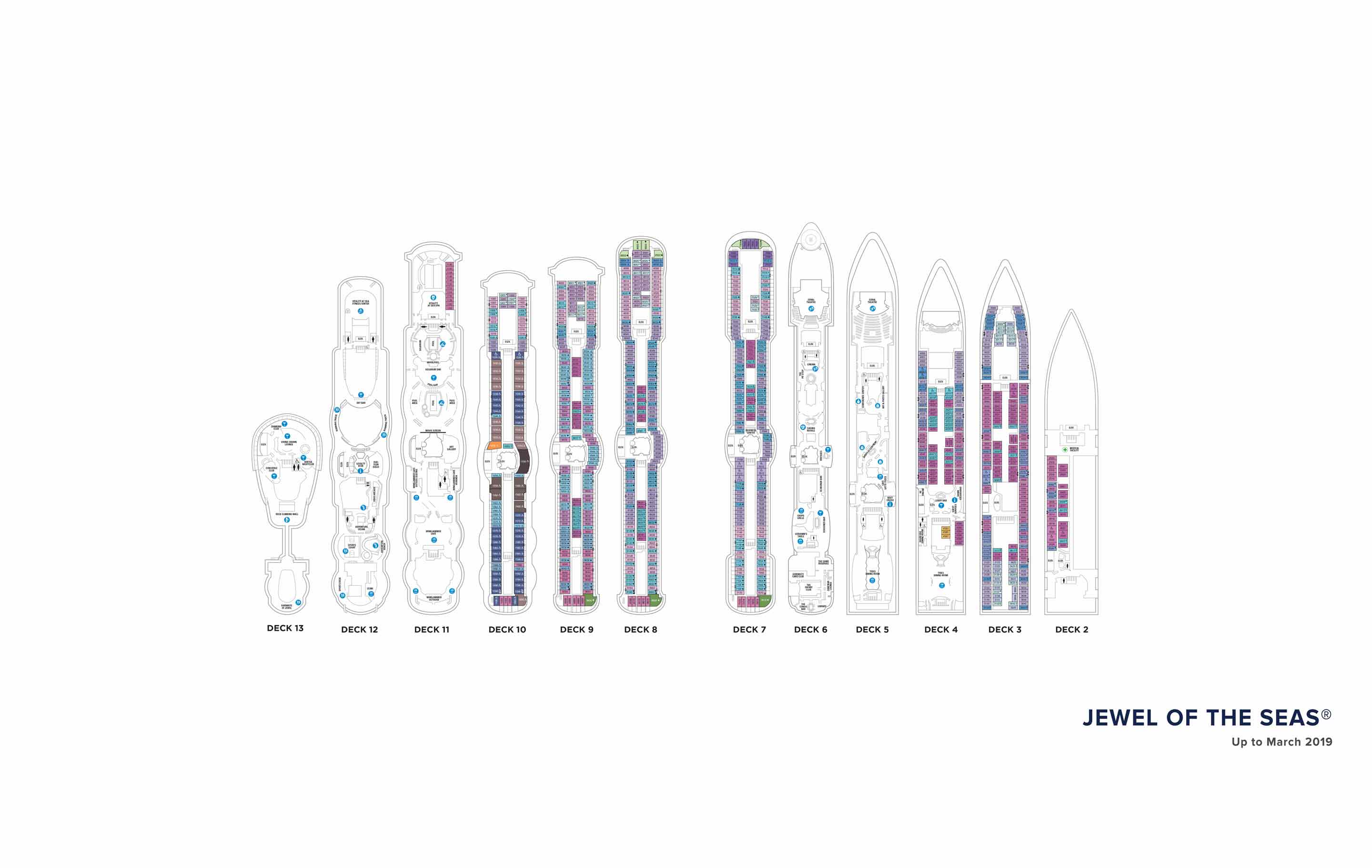 The deck plans for Jewel of the Seas, Royal Caribbean Cruises