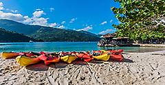 Multiple Beach Kayaks by the  Shore, Labadee, Haiti