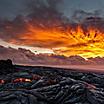 Lava flow entering the ocean from the Kilauea volcano in Mount Kilauea, Hawaii