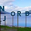 Letters in Nordfjordeid on the shore of Nordfjord in Norway