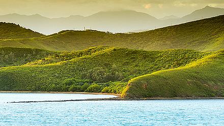 Sunset landscape on the hills around Noumea, New Caledonia