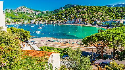 View of the bay at Porte de Soller in Palma de Mallorca, Spain