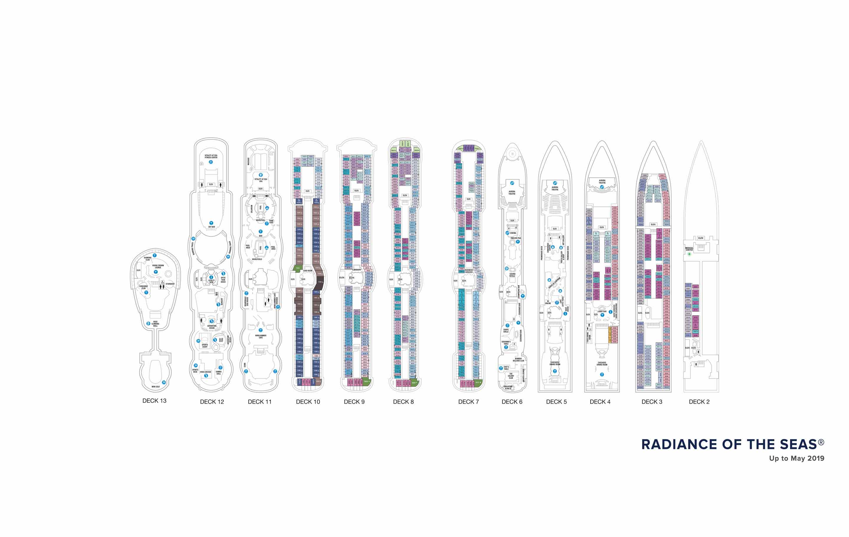 The deck plans for Radiance of the Seas, Royal Caribbean Cruises