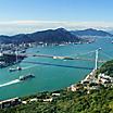 Aerial view of Shimonoseki, Japan and the Kanmon bridge