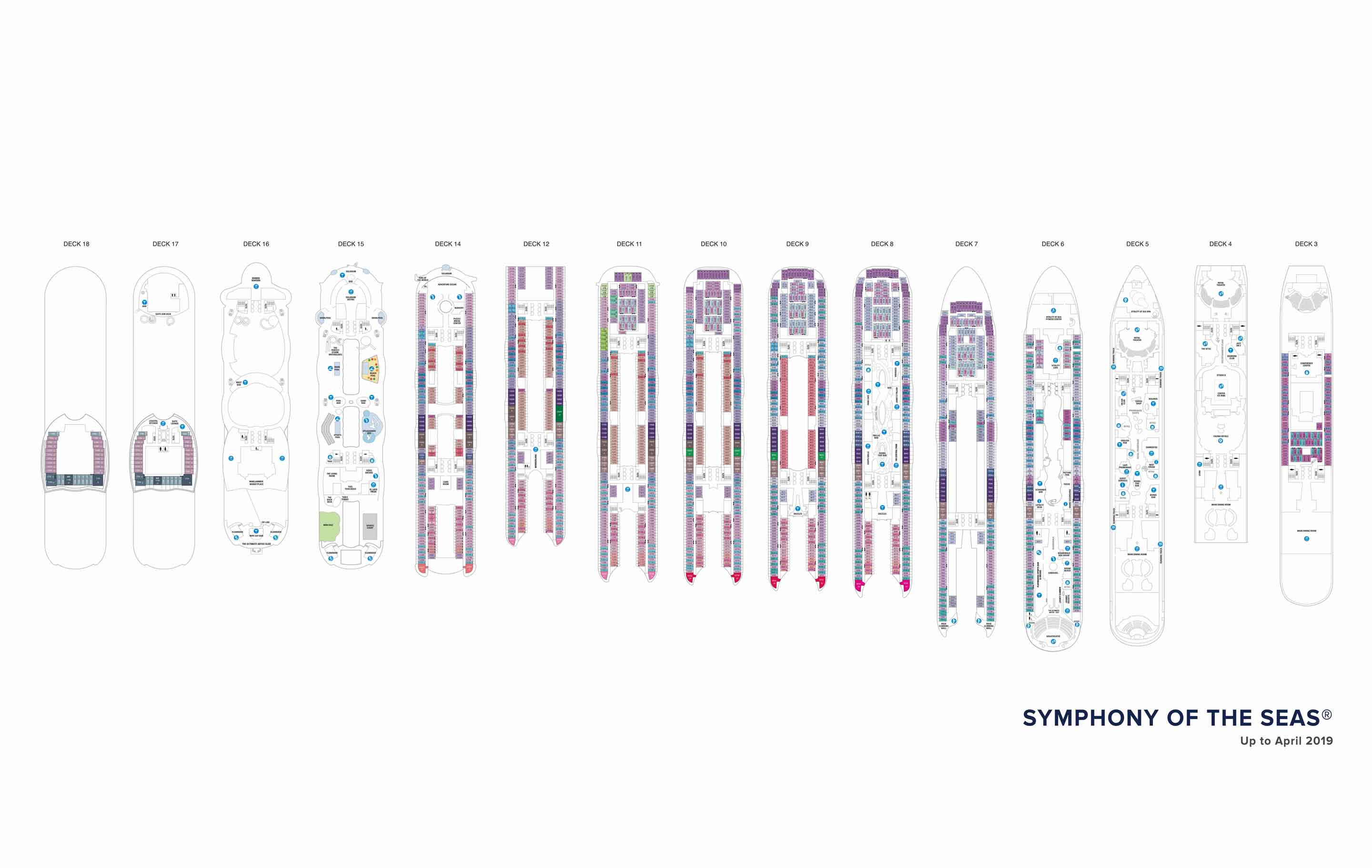 The deck plans for Symphony of the Seas, Royal Caribbean Cruises