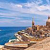 Coastal view of the sea wall and buildings in Valletta, Malta