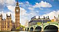 View of Big Ben over Westminster Bridge on a sunny day. United Kingdom.