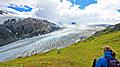 Woman looking at Exit Glacier, Harding Ice Field, Kenai Fjords National Park, Alaska